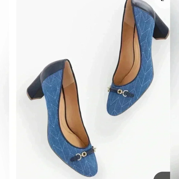 TALBOTS Ellery Bit Block Heel Pumps - Quilted Denim- Size 8.5 - Picture 3 of 12